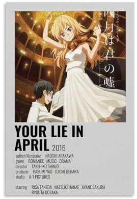 AYERWAENN Poster décoratif sur toile « Your Lie in April » - Décoration murale vintage - Pour salon, chambre à coucher - 40 x 60 cm - Style sans cadre