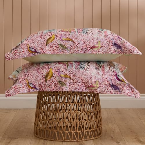 Voyage Maison Whimsical Tale Pillowcase Pair – 100% Cotton Sateen Oxford Edge Woodland Design (Blush)