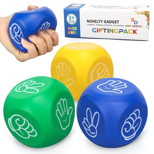 Schaumstoff-Würfel-Quetschspielzeug, Schaumstoff-Fidget-Spielzeug für Finger-Ratespiele, 7 cm große Stein-Papier-Schere-Spielwürfel für Erwachsene und Kinder zum Stressabbau, Klassenpreis, 3 Stück