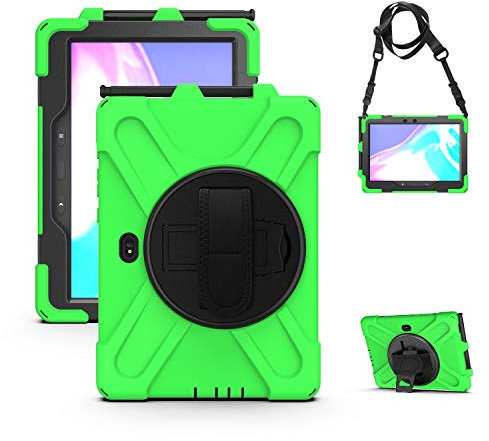 HUOLUNGJIN Custodia robusta compatibile con Samsung Galaxy Tab Active 4 Pro 2022/Tab Active Pro 2019 10,1, custodia in silicone con supporto S-Pen, supporto, manico, tracolla (verde)