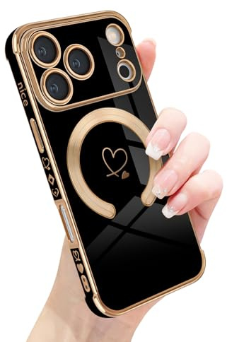 Newseego für iPhone 17 Pro Hülle 6,3 Zoll Süßes Herz Muster, Schwarz | Magnetische, Kompatibel mit MagSafe, Weiche TPU, Ästhetisch Niedlich Design, für Mädchen Frauen, Stoßfeste Handyhülle