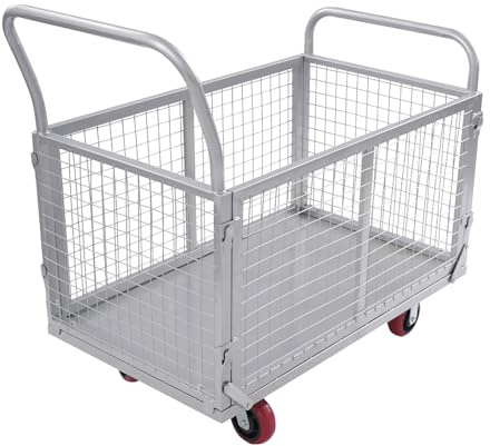 Plattformwagen Transportwagen mit abnehmbaren Gitter Handwagen bis 200kg Gitterwagen 100×60×94cm