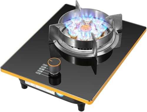 Gasherd, 7,0 kW, 9-Kammer-Flammenbrenner, Tisch-/eingebauter Einzelbrenner-Gasherd mit automatischem Flammenausfallschutz und Pulszündung (Schwarz, LPG)