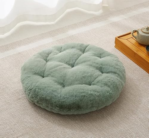 MolynnChic Rundes Bodenkissen für Erwachsene – 50cm Meditationskissen aus Kunstkaninchenfell, Weiches Sitzkissen für Wohnzimmer, Balkon, Yoga & Outdoor(Salbeigrün)