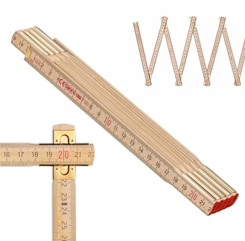 Metrie™ Zollstock PROFI 10 – Gliedermaßstab 2m | Natur | Lackiertes Holz, Stahlgelenke – Duplex Teilung, Hergestellt in der EU | Robuster & Präziser Holz-Gliedermaßstab | CE Kl III | 1 Stück