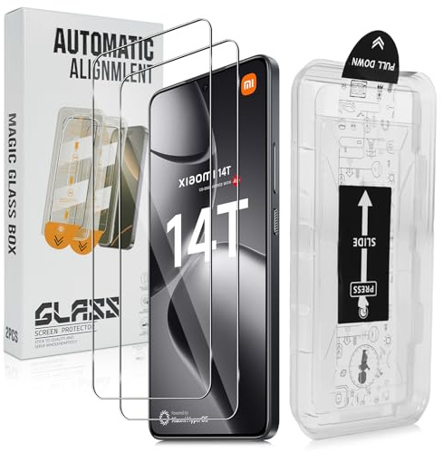 Liilaa Protector Pantalla para Xiaomi 14T / 14 T Pro, Cristal Vidrio Templado con Auto-Instalación, Dureza 9H, Transparente, 2 Unidades