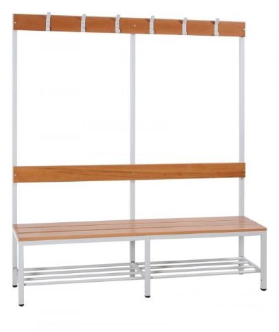 Lüllmann Sitzbank Garderobensitzbank Umkleidebank mit Schuhrost freistehend 160cm 806110 Buche, Gestell Stahl Lichtgrau