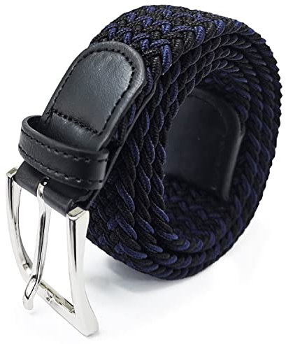 Glamexx24 Unisex Elastischer Stoffgürtel Geflochtener Stretchgürtel Dehnbarer Gürtel für Damen und Herren, Schwarz-blau, 115cm