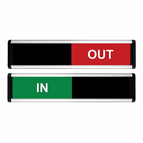 ViroDisplay® In/Out Sliding Door Sign – Green/Red Edition – 214 x 60mm – Anodised Silver Profile with Black End Caps – Self-Adhesive Fixing