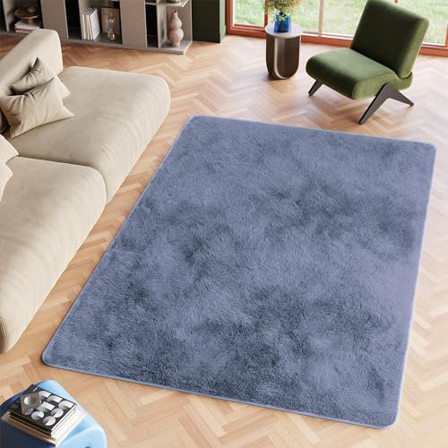 TAPISO Silk Teppich Shaggy rutschfest Dunkelgrau Einfarbig Antirutsch Hochflor Langflor Modern Schlafzimmer Wohnzimmer Bedvorleger ÖKO-TEX 120 x 170 cm