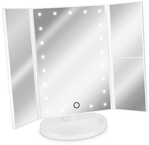 Navaris LED Kosmetikspiegel faltbarer Standspiegel - beleuchteter Schminkspiegel Make Up Spiegel 2-fach 3-fach Vergrößerungsspiegel - Matt Weiß