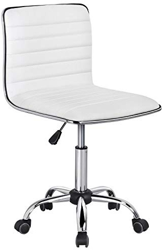 Yaheetech Chaise de Bureau Réglage Dossier Incurvé sans Accoudoirs Blanc | Similicuir Ergonomique Gain de place Tabouret Bas à roulettes Assise Réglable Charge 120 kg pour Bureau Salon Chambre Studio
