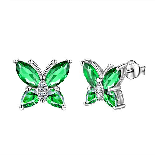Aurora Tears Schmetterling Ohrringe 925 Sterling Silber Mai Birthstone Green Emerald Stud Tiere Ohrringe Schmuck für Frauen und Mädchen DE0160G
