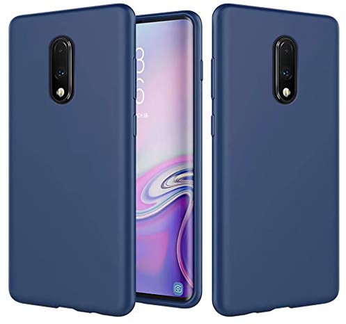 NiaCoCo Schutzhülle für OnePlus 7, ultradünn, stoßfest, Silikon, Flüssigkeit, Gel, weich, Mikrofaser, Gummi, gestreift, Blau