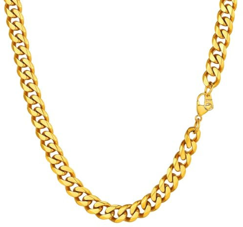 PROSTEEL Miami Cuban Link Chain Men and Women Yellow Gold Chain Necklace 9mm 18 inches Rapper Chain