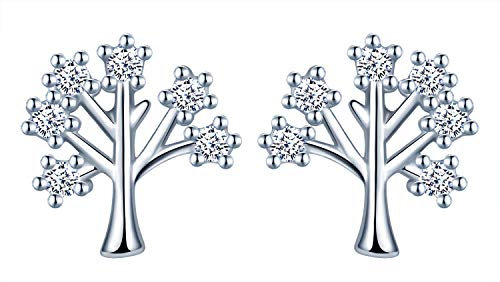 MicLee Einfach Damen Ohrringe 925 Sterling Silber Zirkonia Ohrstecker Glücklicher Baum Lebensbaum Stecker Ohrschmuck mit Geschenkbeutel,Super Weihnachten Geschenk