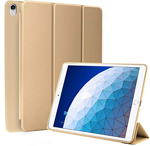 N NEWTOP Cover Compatibile per Apple iPad Air 3 III 10.5' Pollici 2019, Custodia Flip Smart Libro Ori Case Ultra Sottile Leggera Stand Supporto Funzione Wake/Sleep Simil Pelle (Oro)