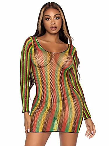 LEG AVENUE Damen Fischnetz Langarm Neckholder Kleid Rainbow Fishnet mini Kleid (1er Pack)