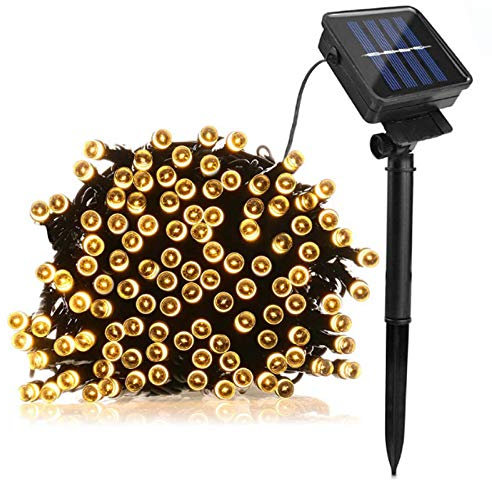 Lamker Guirnaldas Luminosas Solares Blanco Cálido 5M 50LED Exterior Impermeable Cadena de Luz 8 Modos Luces de Hadas para Casa Fiestas Boda Jardín Balcón Patio Guirnalda Iluminación Decorativa