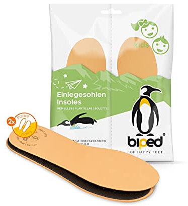 biped 2 Paar Kinder Premium Leder Einlegesohlen mit Aktivkohle - Ledersohlen gegen Schweißfüße - Weiche Leder Einlagen für Kinderschuhe z2766(24-25)