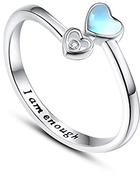 TANGPOET Daumenring für Frauen 925 Sterling Silber Mondstein Verstellbare Offene Ring, Graviert I am Enough inspirierende Ring, Schmuck Geschenke für Damen Mädchen