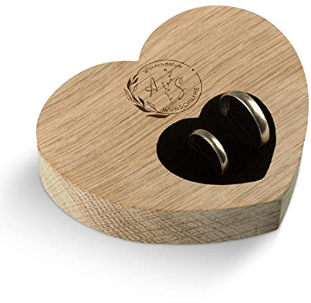 Hochzeit Ringkissen Herz Ringhalter individuell Namen 10 x 8,5 cm Eichenholz - Blumen Initialen