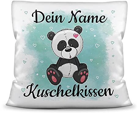 Kissen mit Füllung für Kinder - Tiermotiv Panda - für Mädchen und Jungs - mit Wunschname beschriften - Panda - Kissen Polyester - Weiß, 40 x 40 cm