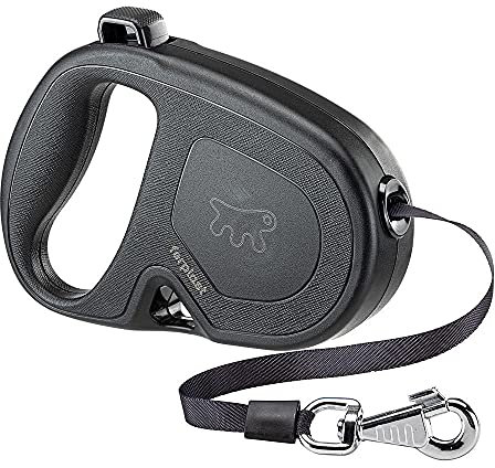Ferplast Hundeleine Flippy ONE, Rollleine große Hunde bis 50 kg. Ausziehbares Gurtband max. 5 m. Einzelner Verriegelungs- und Entriegelungsknopf, schwarz