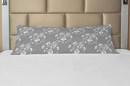 ABAKUHAUS Jahrgang Körper Kissenbezug mit Reißverschluss, Empfindliche Wilde Blumen Stiefmütterchen, Deko-Akzent Langer Kissenbezug, 53 x 137 cm, Grau und Weiß