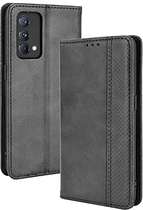 WEIOU Hülle für realme GT Master Edition, Premium TPU/PU Leder Klappbar Schutzhülle Tasche Handyhülle mit Standfunktion & Kartensteckplätzen, Schwarz