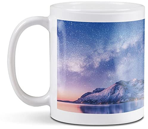 1 x 11oz (284ml) White Ceramic Mug Cup - Snowy Mountains Milky Way Design for Coffee Tea Drinks Kitchen Birthday Office Fun #3136
