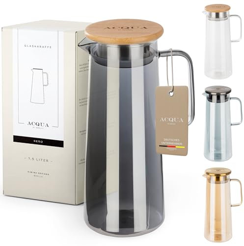 ACQUA DI AMALFI® Carafe en Verre Avec Couvercle - 1,5 L - Anti-Fuite et de Qualité Supérieure - Idéale pour Limonade et Eau
