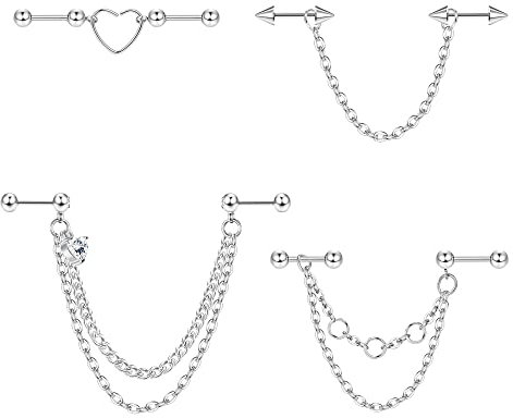 Diamday Industrial Ohrringe mit Kette Barbell Industrial Piercing Schmuck 14G 16G Chirurgenstahl Industrial Bar Piercing Double Knorpel Helix Piercing für Damen Herren