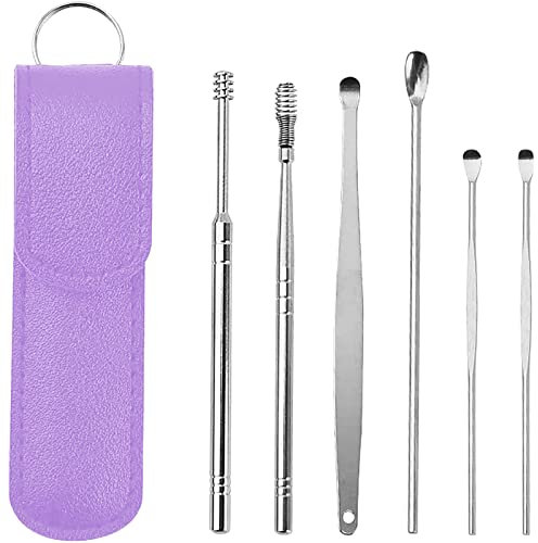 6 teiliges Ohrenschmalz Entfernungs Set, Ohrreinigungswerkzeuge aus Edelstahl, mit Aufbewahrungsbox, für die Ohrenreinigung von Erwachsenen und Kindern (Violett)