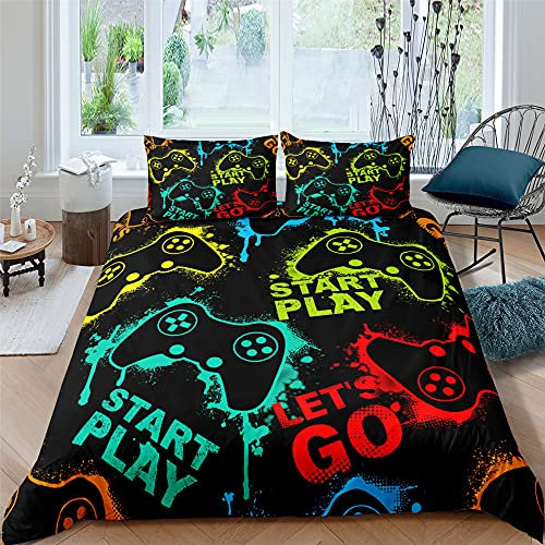 XPINGO Kinder Bettwäsche Gamer 135x200 cm 2teilig Jungen und Mädchen Mikrofaser Weiche Winter Warm Bettbezüge mit Reißverschluss 3D Gamepad Bettbezug mit Kissenbezüge 80x80 cm