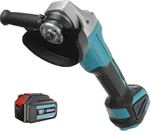 Akku-Winkelschleifer, Ersatz für Makita Bürstenlo Akku und Ladegerät, Trennschleifer Scheibe 125mm Schleifen zum Entfernen von Farbe und Mörtel, zum Schleifen, Schneiden (1x 5,5AH Akku und Ladegerät)
