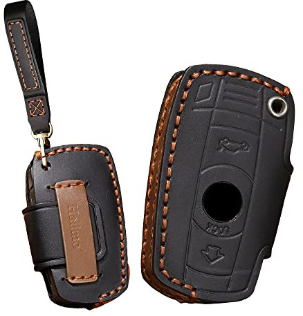 KUNIO Coques de clé Moto Compatible avec BMW E90 E60 E70 E87 3er 5er 6er M3 M5 X1 X5 X6 Z4 E71 E72 E88 E89 E91 E92 Porte-clés Coque de Protection Étui de clé en Cuir Noir