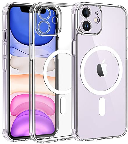 Qasyfanc Magnétique Coque Protection Caméra pour iPhone 11 Compatible avec MagSafe Charge sans Fil, Anti-Jaune Antichoc Anti-Rayures Étui Housse pour iPhone 11, Transparente