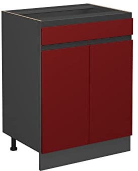 Vicco Küchenunterschrank R-Line, Rot/Anthrazit, 60 cm J-Shape, mit Schublade, ohne Arbeitsplatte