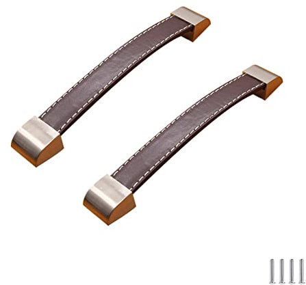 SYDARSYN 2 Stück Ledergriff Möbelgriff Griffe für Küchenschränke Antik Schrankgriff Türgriff Handgefertigter Leder Schubladengriff Möbel Küche Kommode Zieht Knöpfe Braun 160mm