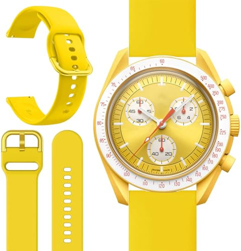 Miimall Armband Kompatibel mit Omega x Swatch Speedmaster Moonswatch Armband, Weiche Silikon Replacement Watch Strap Uhrenarmband Sport Armbänder für Omega Swatch Moonwatch Band -Gelb