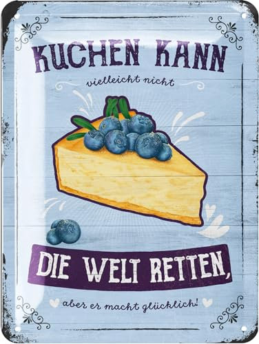 LANOLU Retro Blechschild Kuchen kann die Welt retten - Geschenke zum Backen, Dekoration Kuchen, Torte - Back Geschenk Metallschild mit Spruch, Shabby Chic als Wanddeko Küche 15x20cm