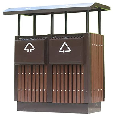 DYPASA Mülleimer Im Freien Sortiermüll Can Street Park Mülleimer Imitation Holzauftritt Großkapazität Doppel-Fass-Mülleimer mit Aschenbecher Mülleimer küche