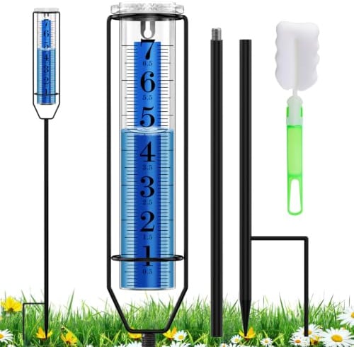 BoArt Regenmesser, 17,8 cm, frostsicher, verdickt, transparenter Kunststoff, Regenmesser für den Außenbereich, große klare Zahlen und verstellbare Höhe, Regenmesswerkzeug für Garten, Rasen, Terrasse