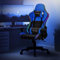 ML-Design Gaming Stuhl mit RGB LED-Beleuchtung & Bluetooth-Lautsprechern, Blau, Kunstleder, Ergonomischer Bürostuhl, Hohe Rückenlehne, Kopfstütze, Lendenkissen, drehbar-verstellbar, Racing Gamer Stuhl