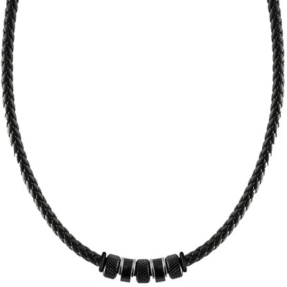 SHIEAGLELD Collier Homme en Cuir Tressé - Pendentif Cordon Noir Avec Fermoir Acier Inoxydable