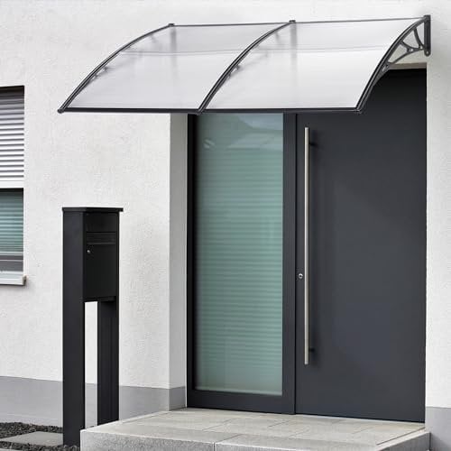 [en.casa] Marquesina para Puertas Tejadillo de Protección Toldo Exterior Terraza Techo para Jardín Balcón de Policarbonato Aluminio 200 x 100 cm - Transparente y Negro