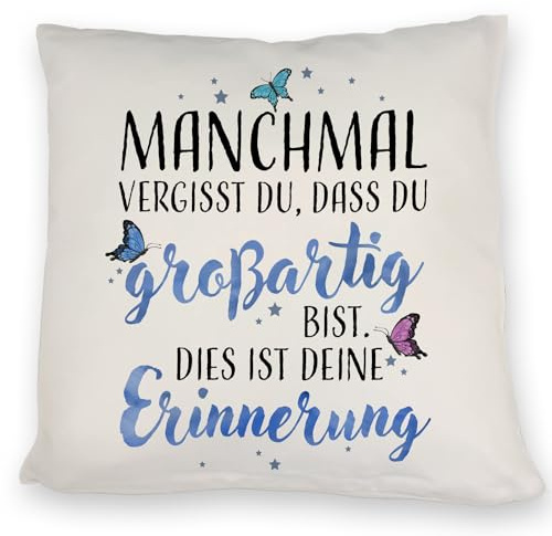 speecheese Du bist großartig Kissen mit liebevollem Spruch EIN bequemes DekoKissen für die Couch Romantisches Schmetterlinge Motiv Frauen Geburtstag Schmetterling inspirierendem Text Sternen
