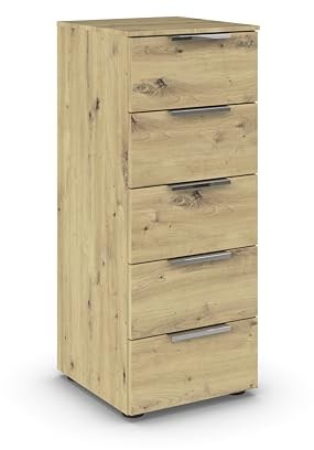 Rauch Möbel Flipp, Kommode, Farbe Eiche Artisan, Breite 40 cm | Sideboard, 5 Schubladen, Soft-Close-Funktion, für Schlafzimmer, Gästezimmer, Wohnzimmer, Garderobe, Flur