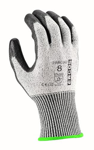 Ergos Gants De Sécurité Contre Les Coupures | 12 Paires | Protège Contre Les Risques Élevés De Coupure Niveau D | Robuste Et Résistant | Taille 6-11 | Gris Chiné | Certifié CE